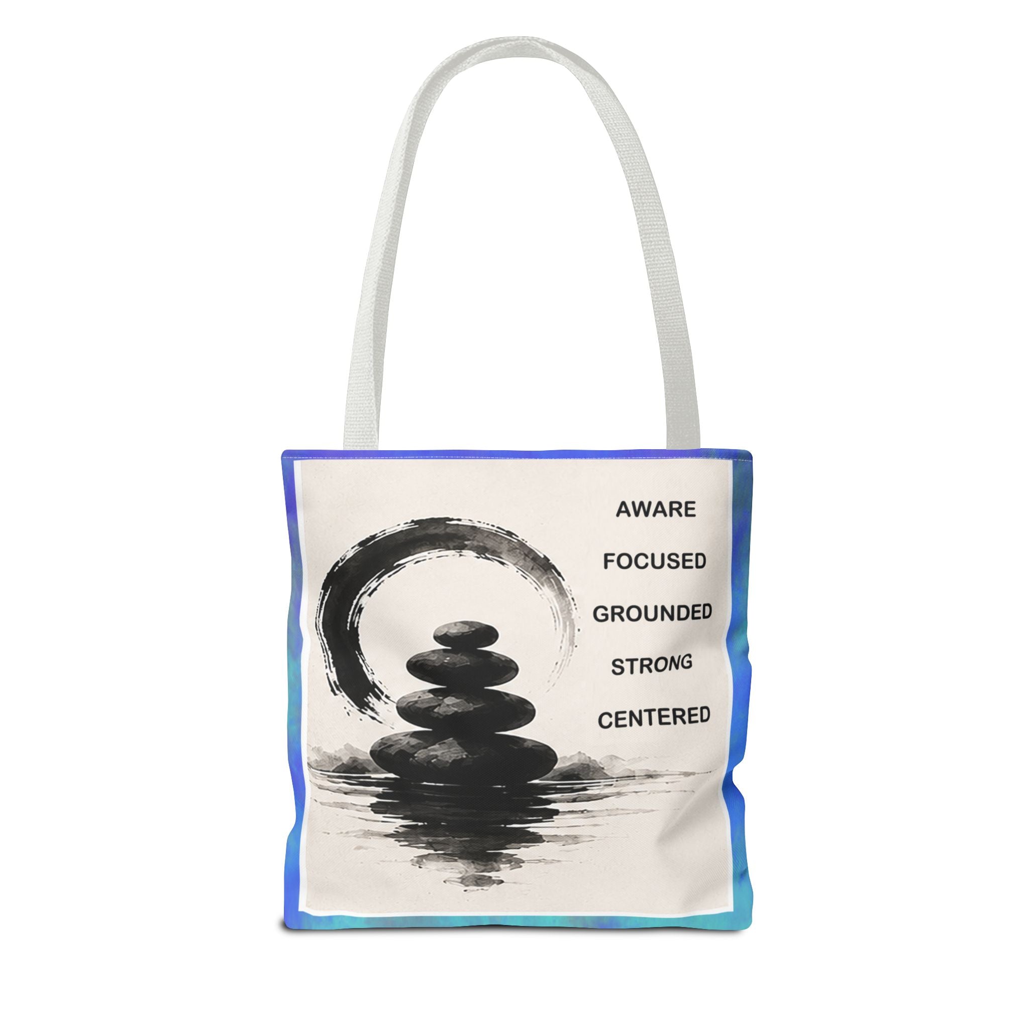 Zen Stones Tote Bag — Aware, Focused, Grounded Inspirational Canvas Tote
