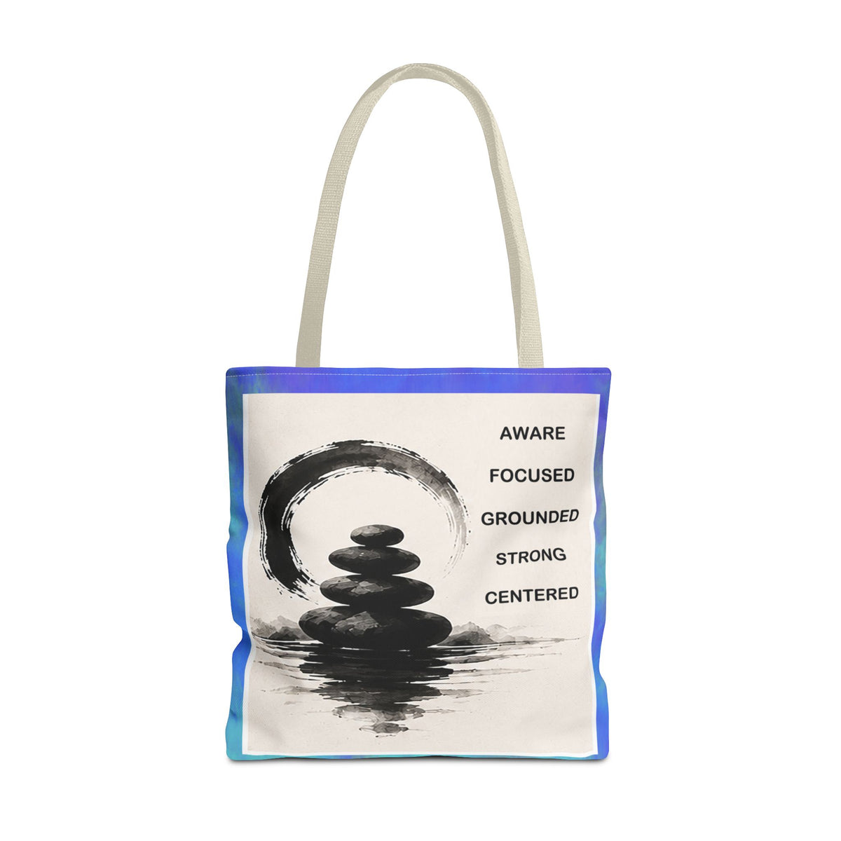Zen Stones Tote Bag — Aware, Focused, Grounded Inspirational Canvas Tote