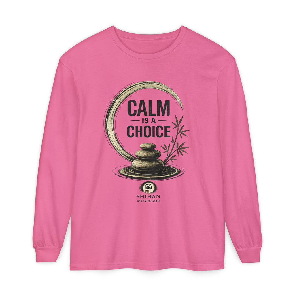 Calm Is a Choice Long Sleeve Tee — Zen Stack Stones & Bamboo Relaxation Shirt
