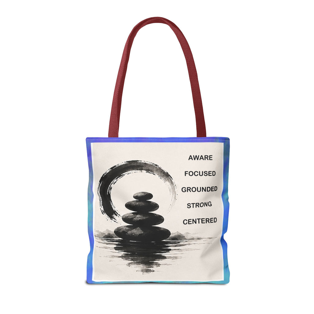 Zen Stones Tote Bag — Aware, Focused, Grounded Inspirational Canvas Tote
