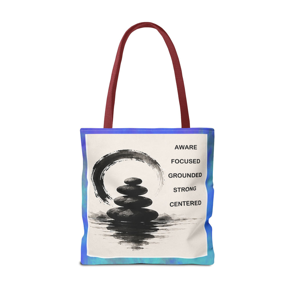 Zen Stones Tote Bag — Aware, Focused, Grounded Inspirational Canvas Tote
