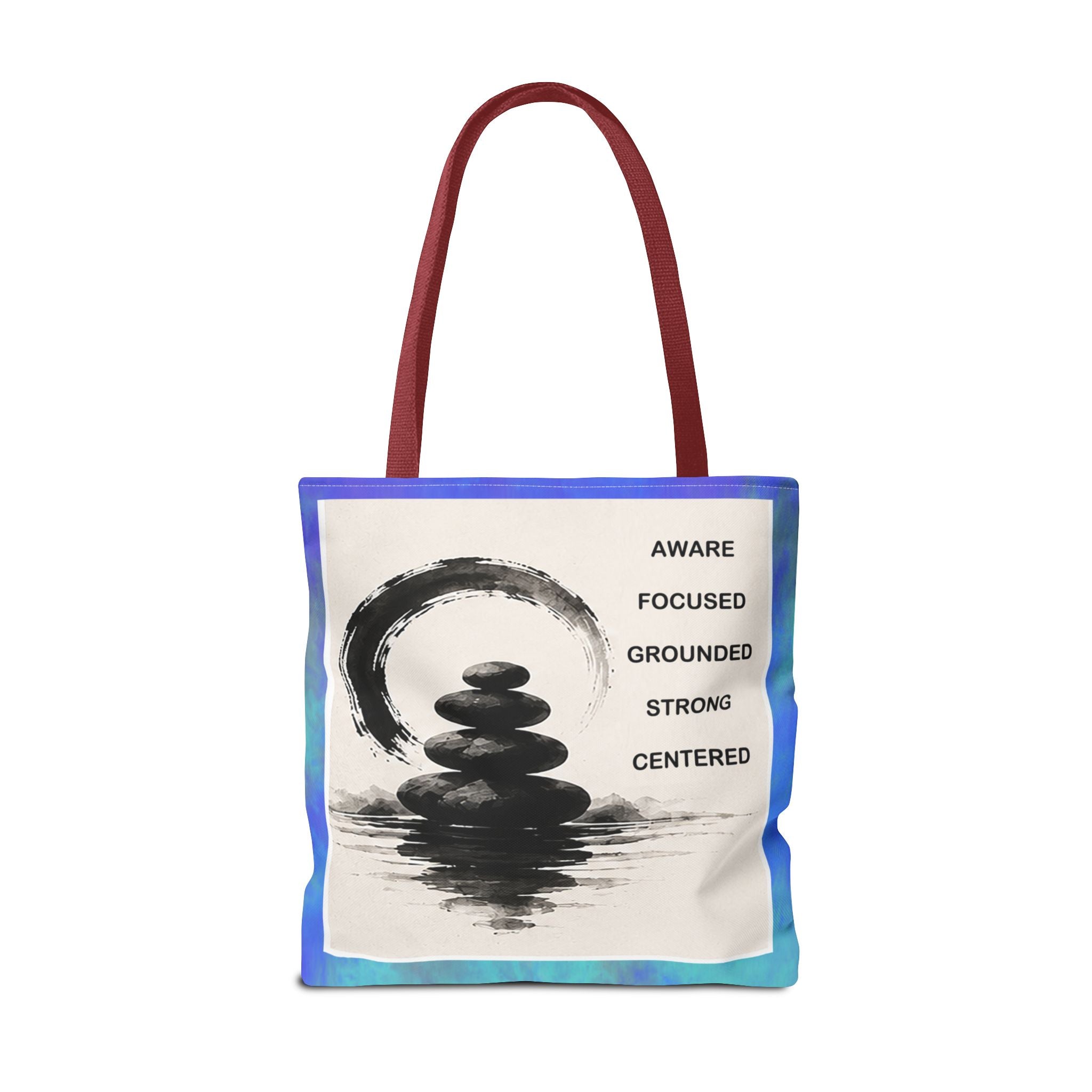 Zen Stones Tote Bag — Aware, Focused, Grounded Inspirational Canvas Tote