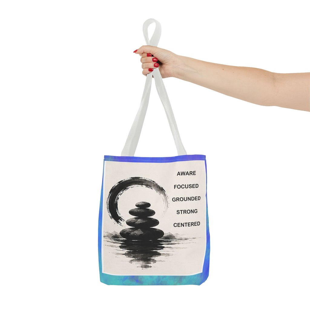 Zen Stones Tote Bag — Aware, Focused, Grounded Inspirational Canvas Tote