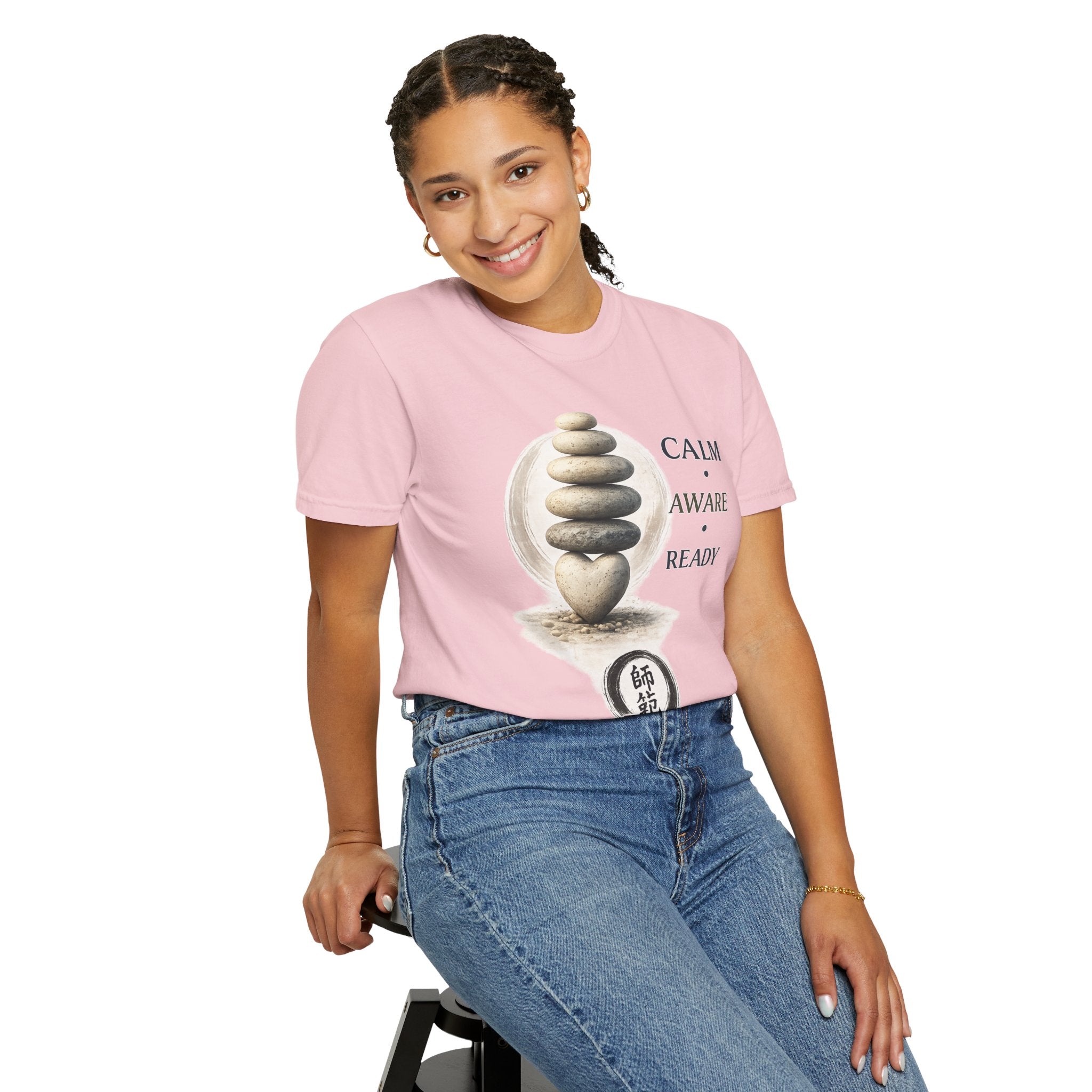 Calm Aware Ready T-Shirt — Zen Stone Stack Martial Arts Tee