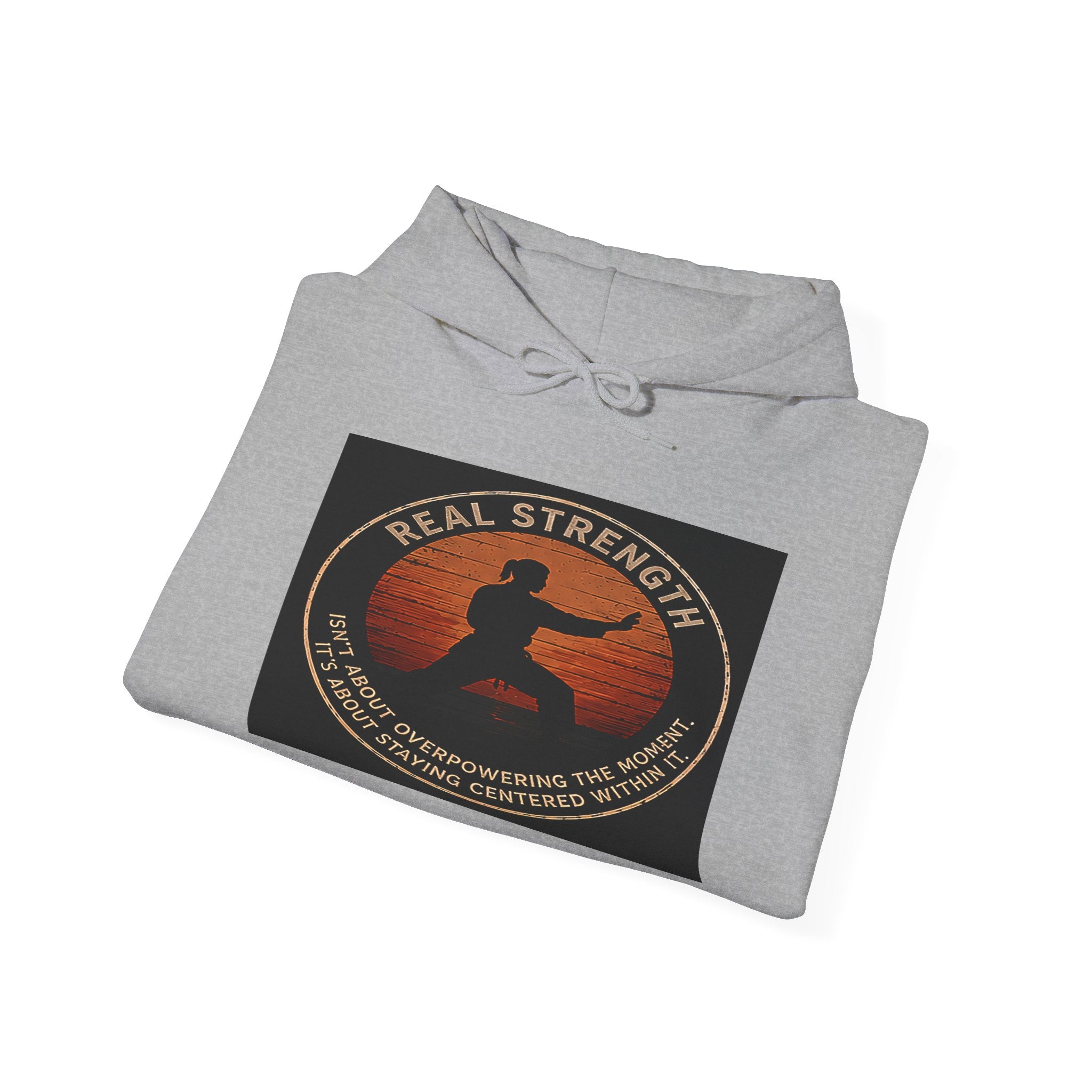 Centered & Strong Hoodie — Karate Silhouette Retro Sunset Sweatshirt