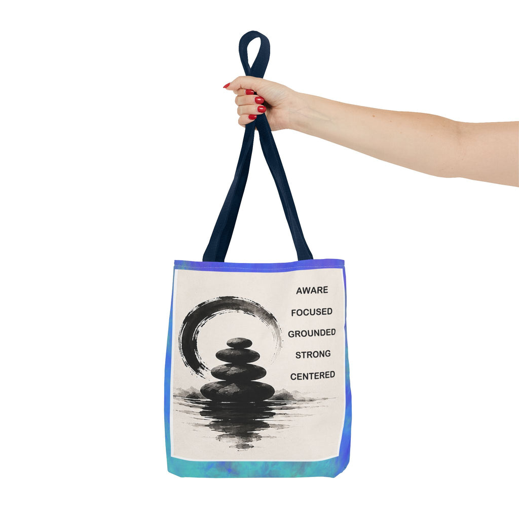 Zen Stones Tote Bag — Aware, Focused, Grounded Inspirational Canvas Tote