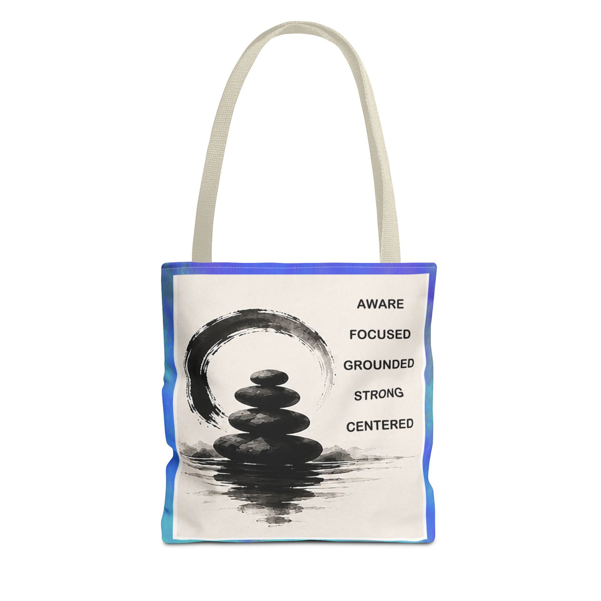 Zen Stones Tote Bag — Aware, Focused, Grounded Inspirational Canvas Tote