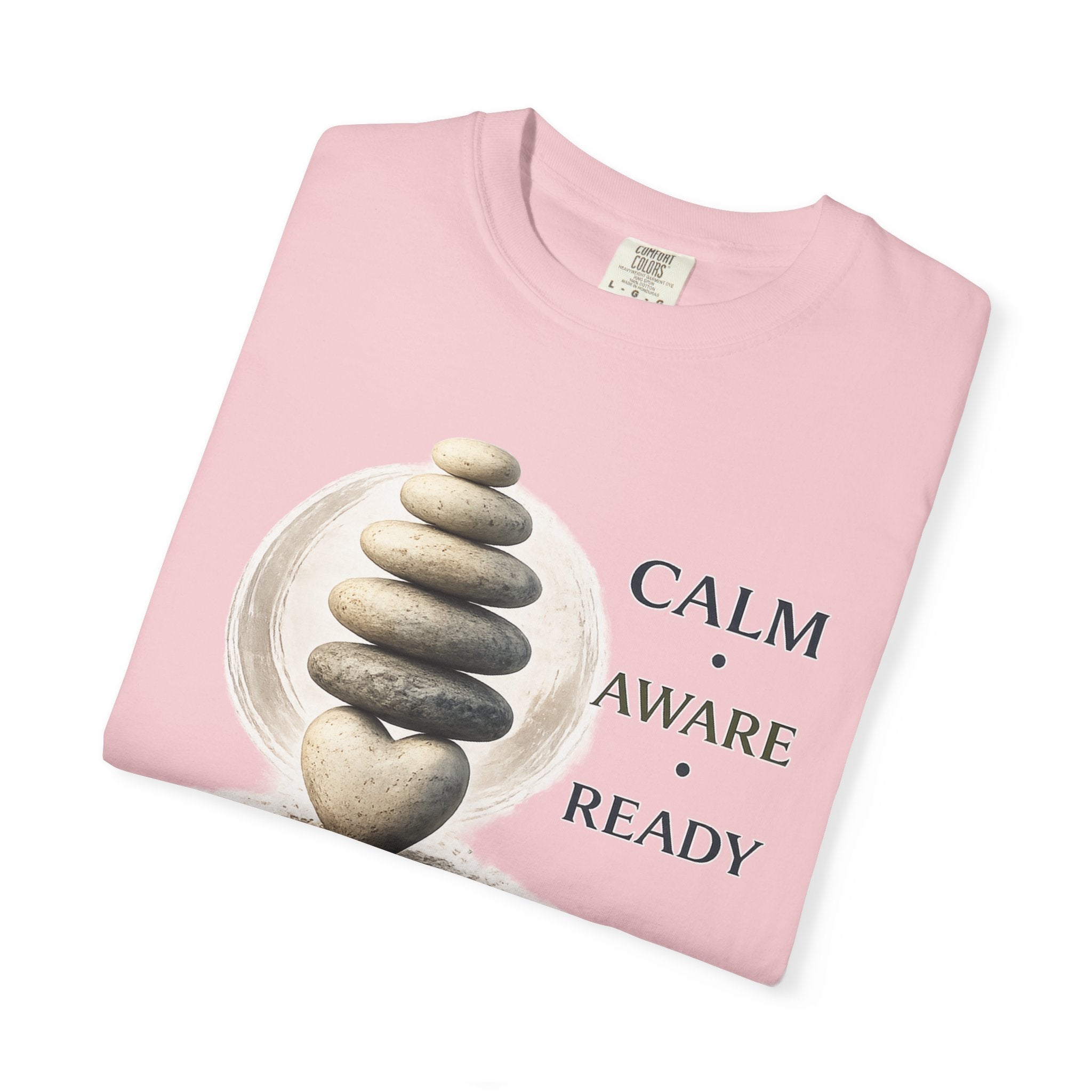 Calm Aware Ready T-Shirt — Zen Stone Stack Martial Arts Tee