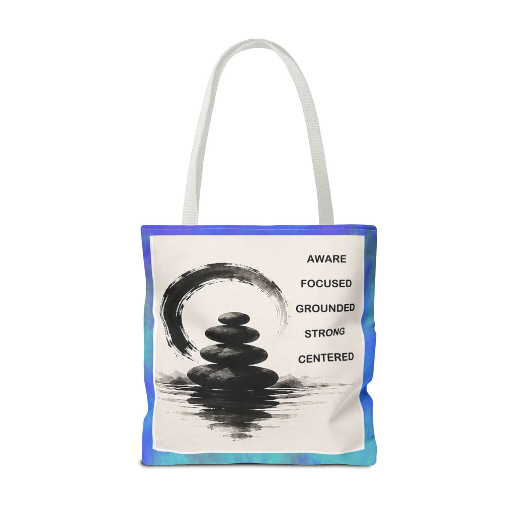 Zen Stones Tote Bag — Aware, Focused, Grounded Inspirational Canvas Tote
