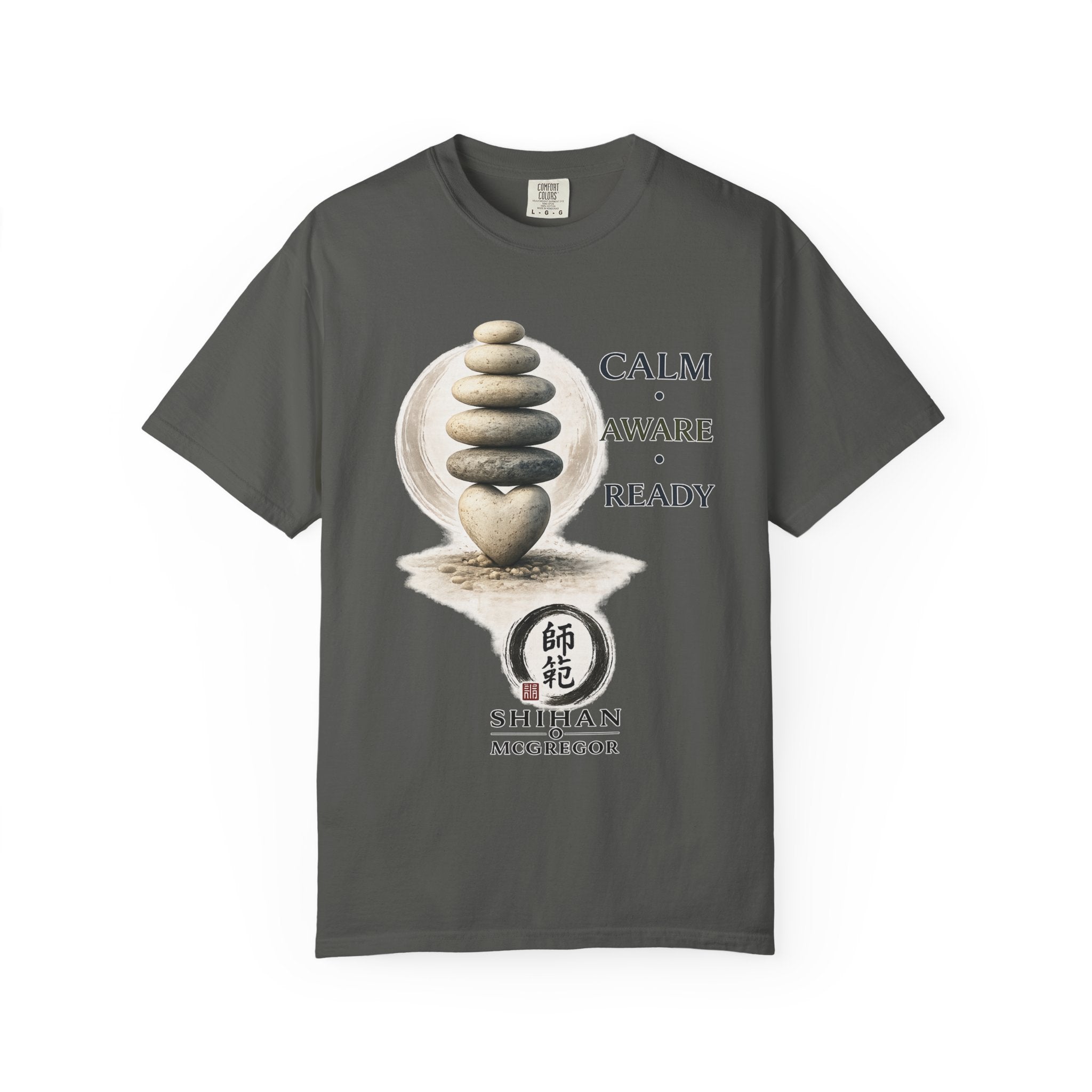 Calm Aware Ready T-Shirt — Zen Stone Stack Martial Arts Tee