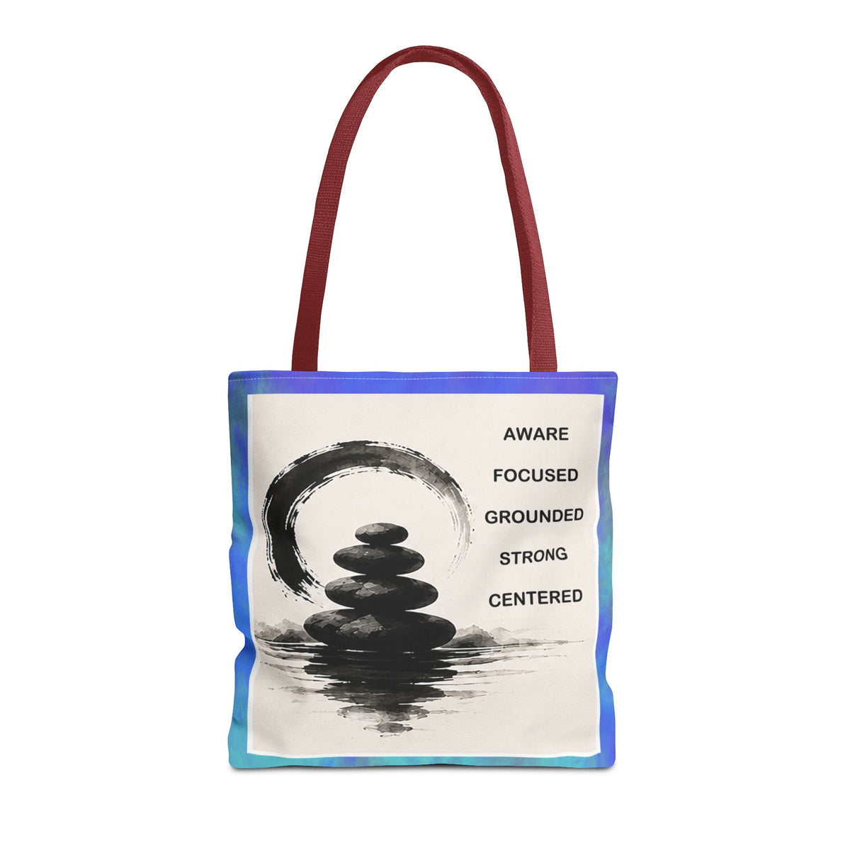 Zen Stones Tote Bag — Aware, Focused, Grounded Inspirational Canvas Tote