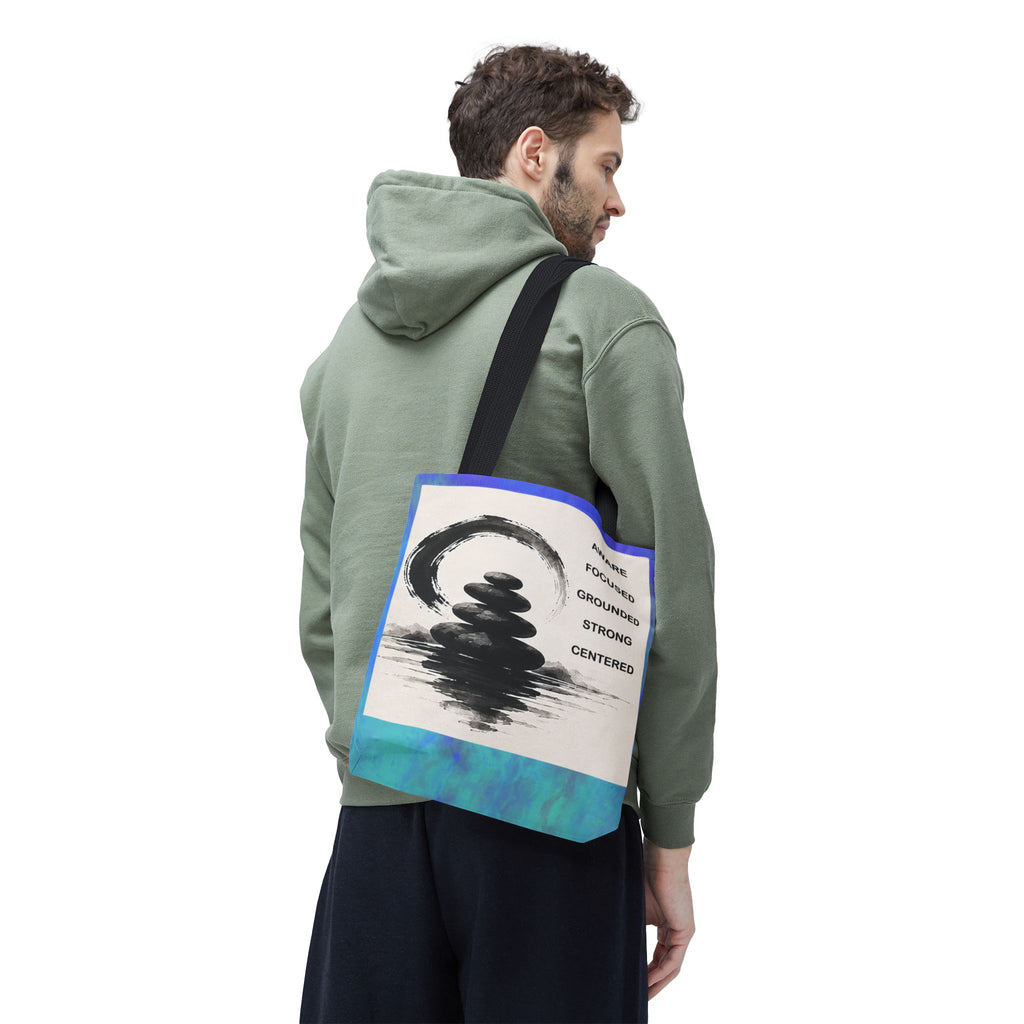 Zen Stones Tote Bag — Aware, Focused, Grounded Inspirational Canvas Tote