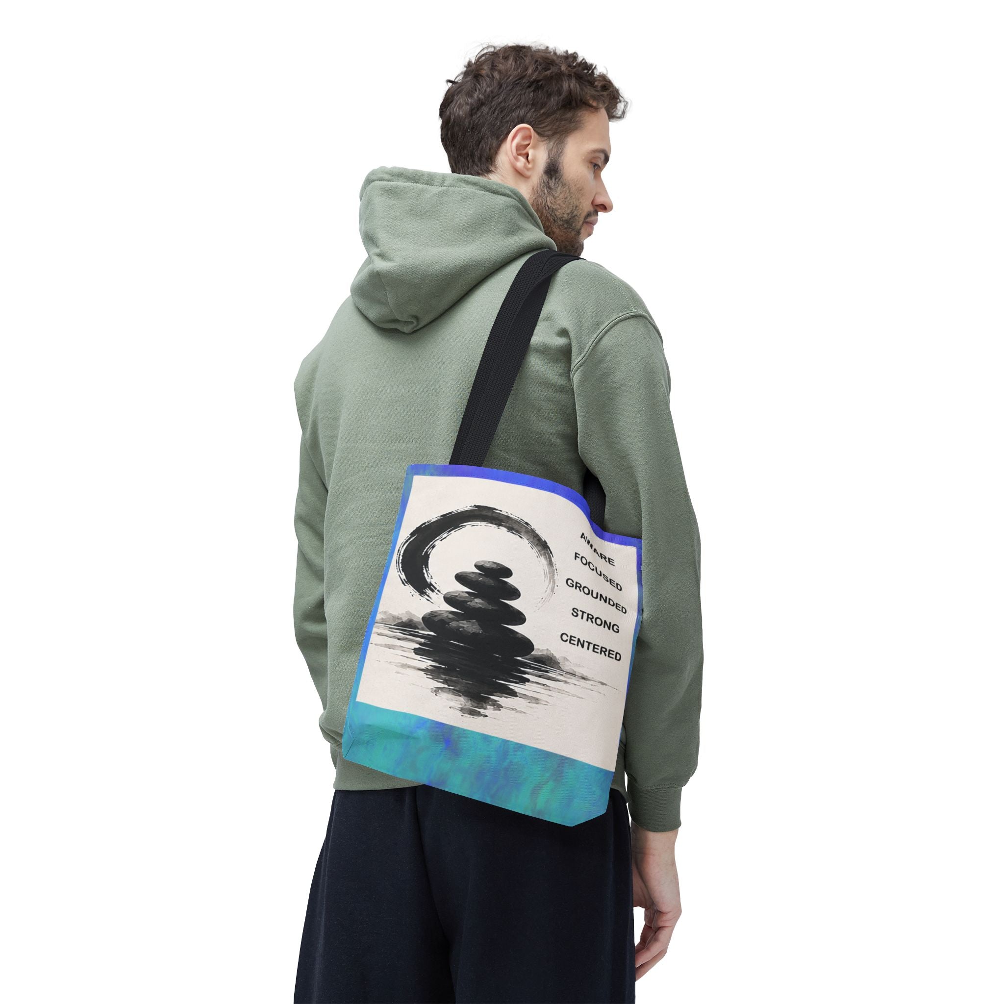 Zen Stones Tote Bag — Aware, Focused, Grounded Inspirational Canvas Tote