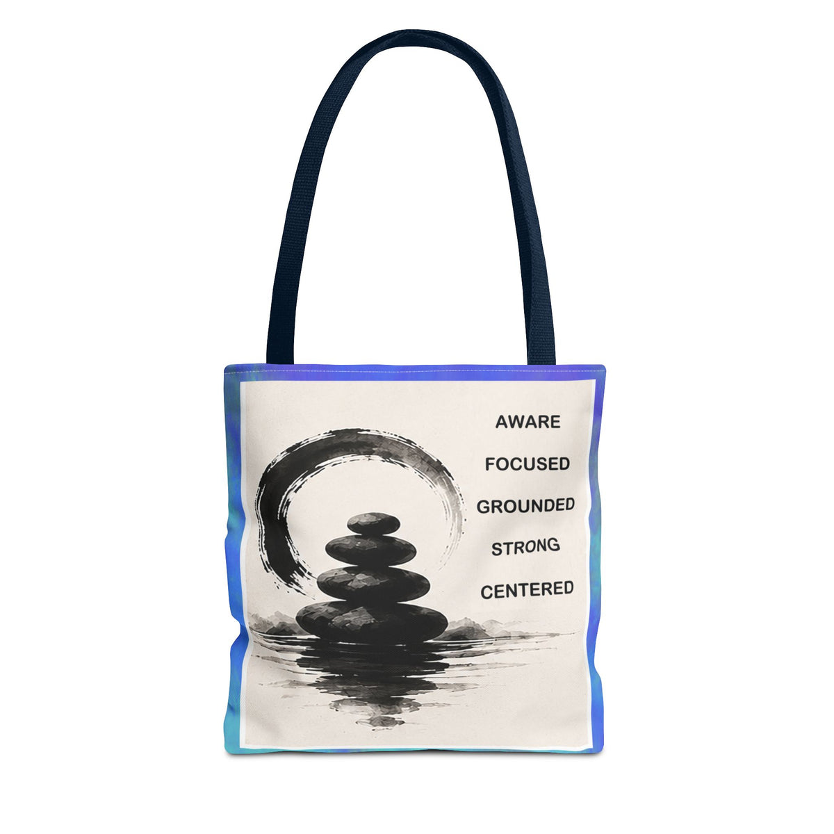 Zen Stones Tote Bag — Aware, Focused, Grounded Inspirational Canvas Tote