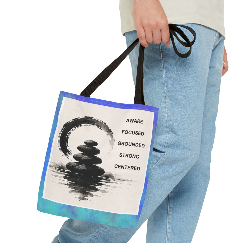 Zen Stones Tote Bag — Aware, Focused, Grounded Inspirational Canvas Tote