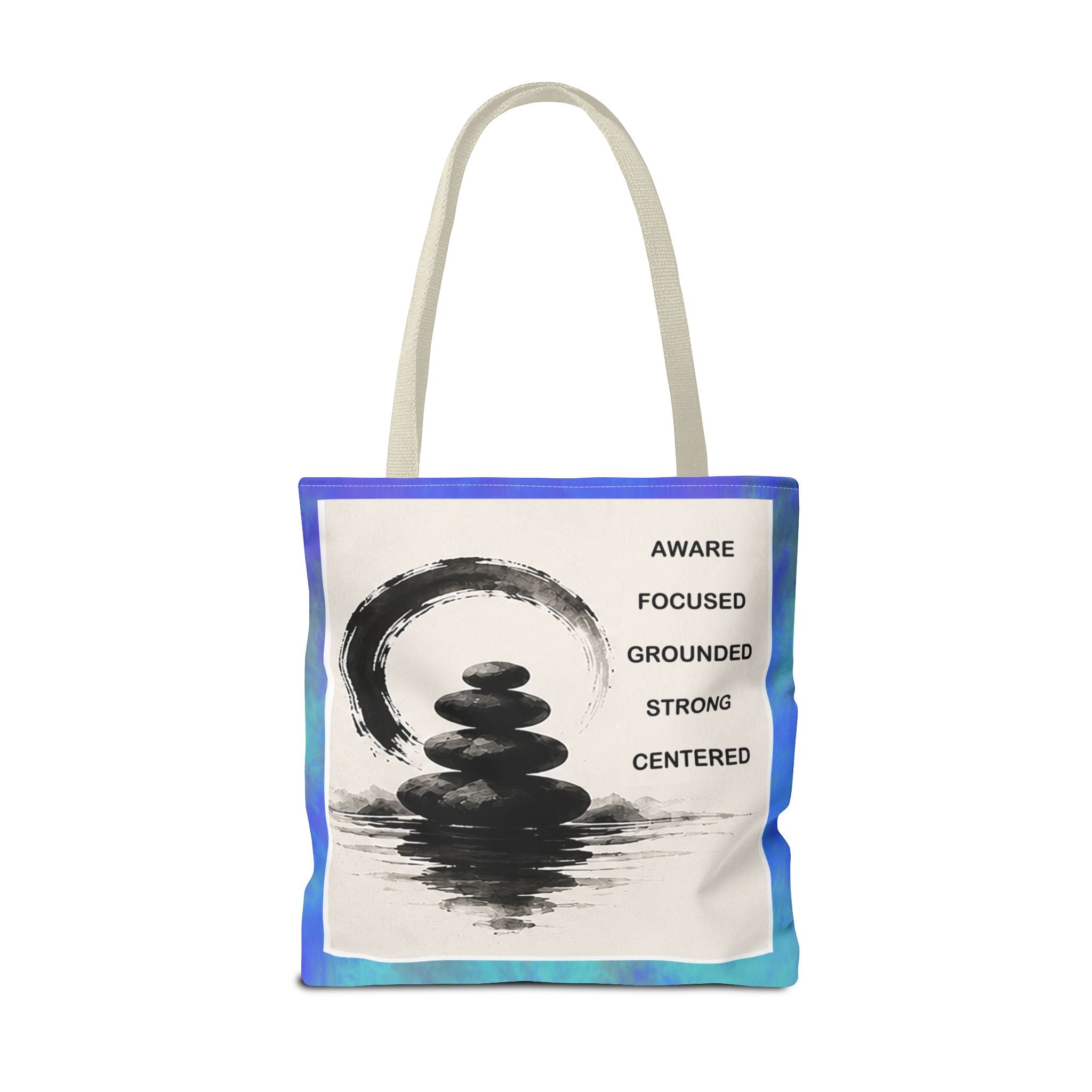 Zen Stones Tote Bag — Aware, Focused, Grounded Inspirational Canvas Tote