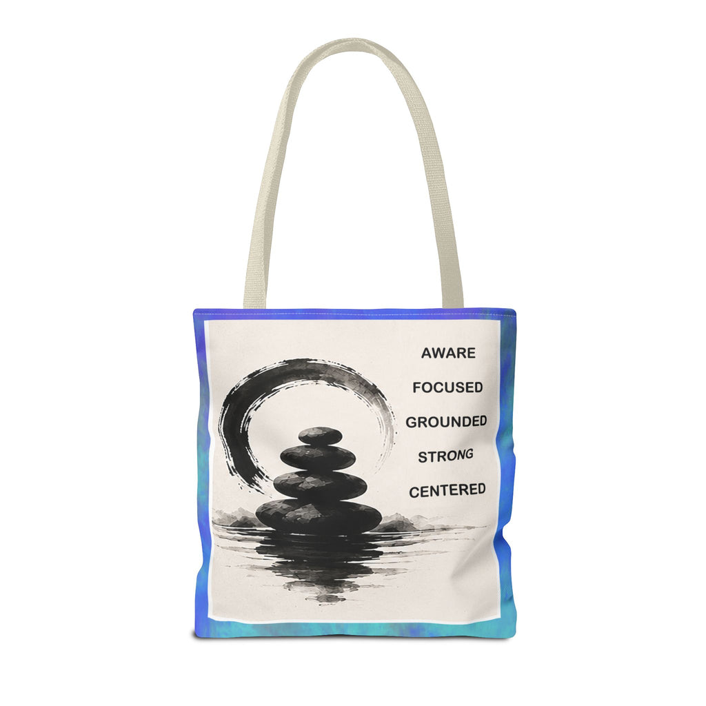 Zen Stones Tote Bag — Aware, Focused, Grounded Inspirational Canvas Tote