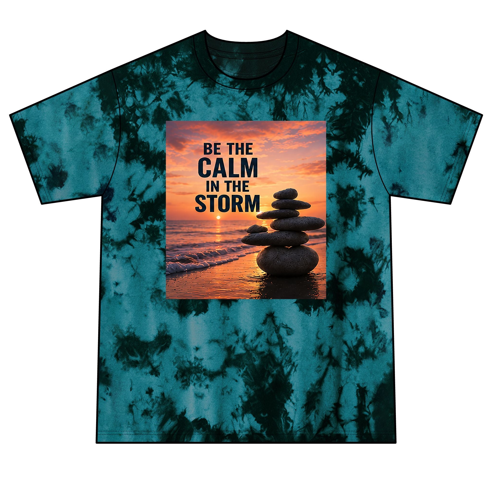 Calm in the Storm Tie-Dye Tee — Zen Stack Sunset Graphic