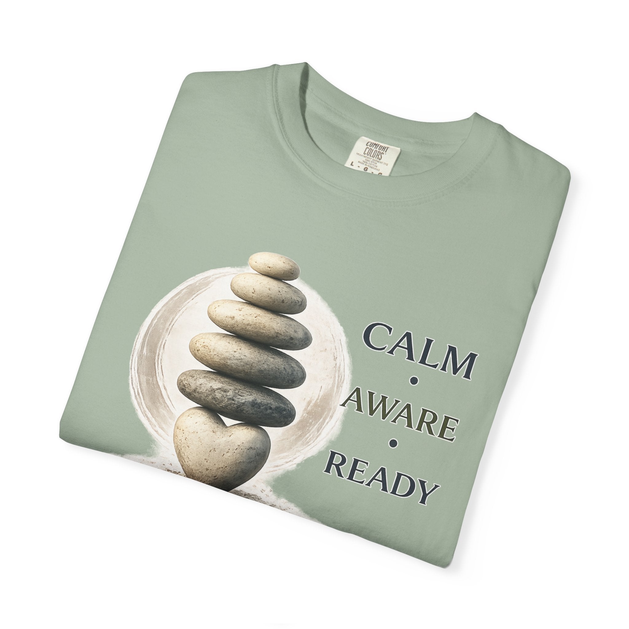 Calm Aware Ready T-Shirt — Zen Stone Stack Martial Arts Tee
