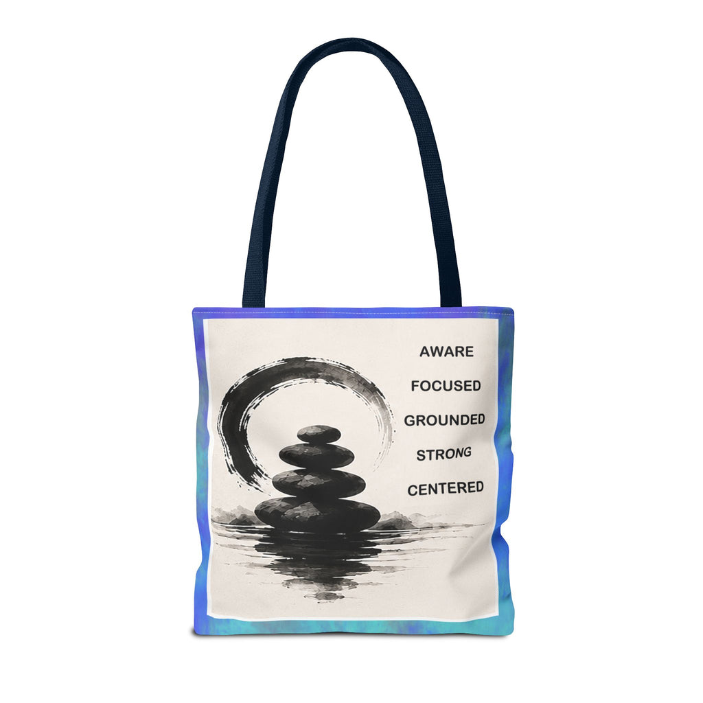Zen Stones Tote Bag — Aware, Focused, Grounded Inspirational Canvas Tote