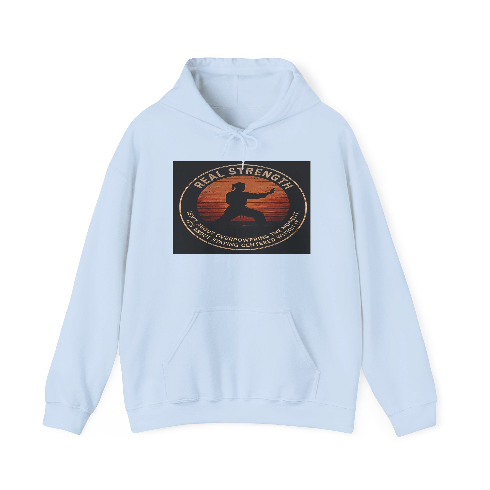 Centered & Strong Hoodie — Karate Silhouette Retro Sunset Sweatshirt