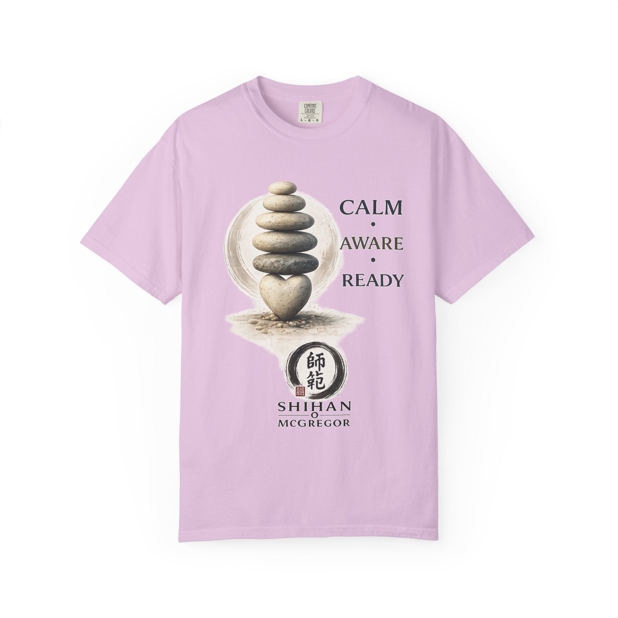 Calm Aware Ready T-Shirt — Zen Stone Stack Martial Arts Tee