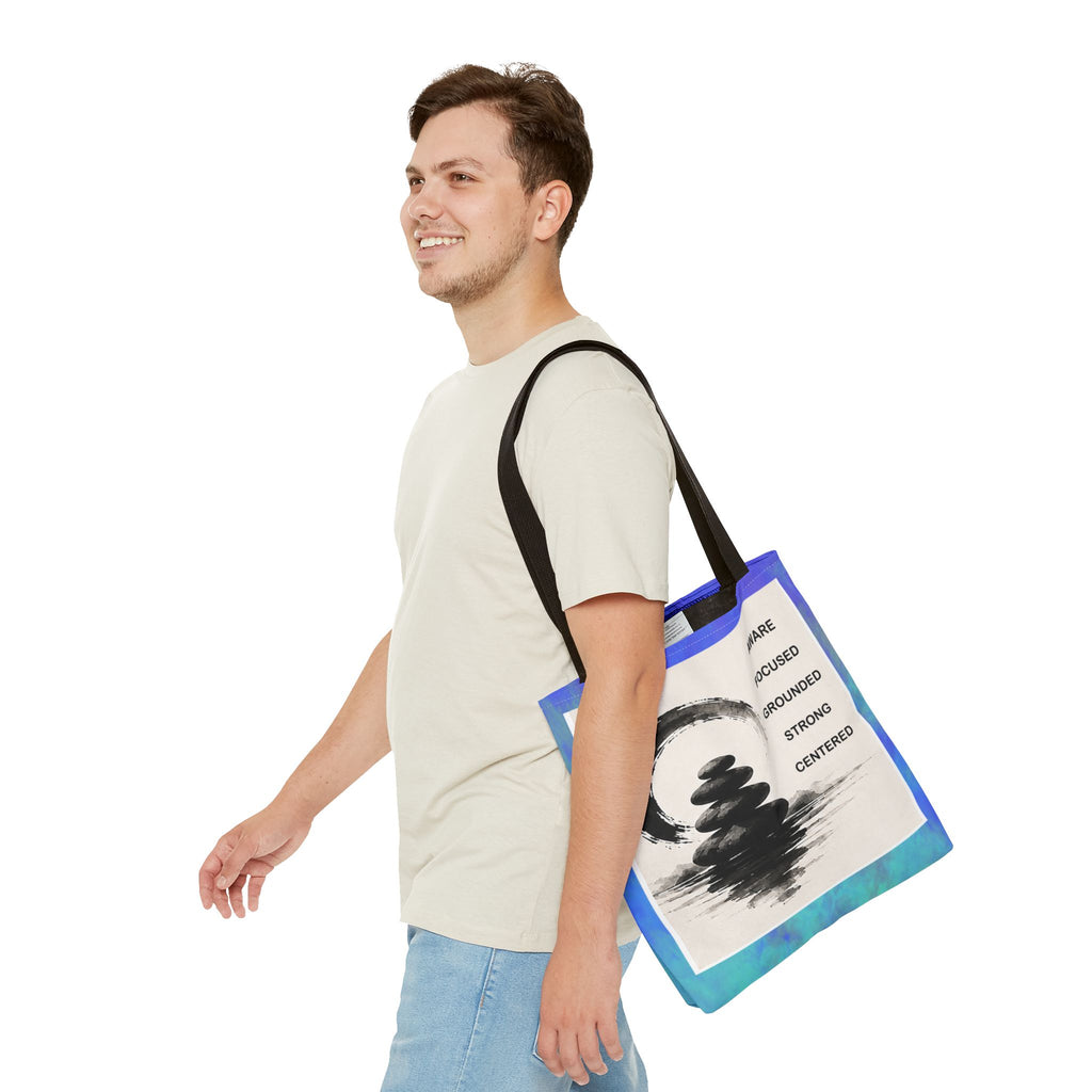 Zen Stones Tote Bag — Aware, Focused, Grounded Inspirational Canvas Tote