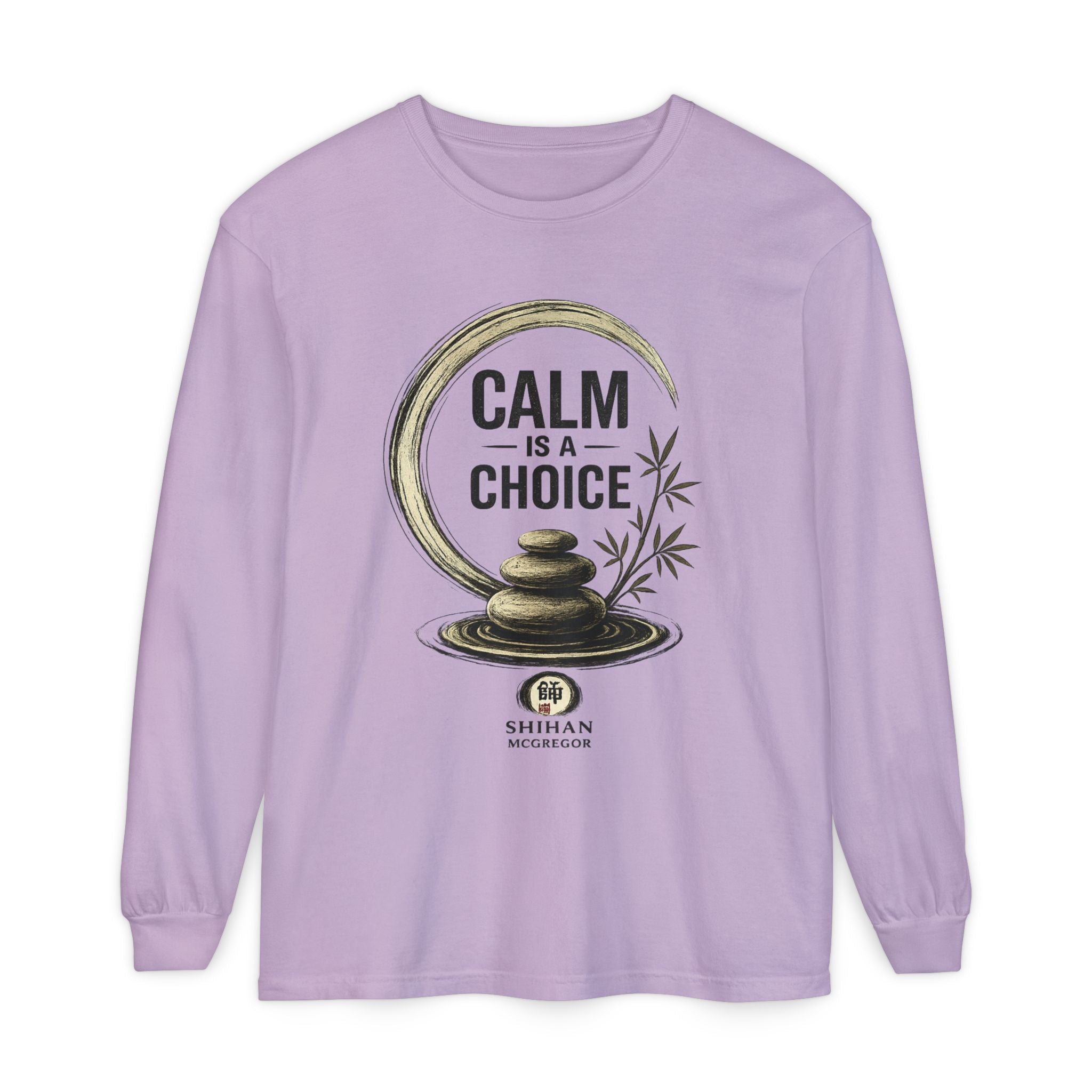 Calm Is a Choice Long Sleeve Tee — Zen Stack Stones & Bamboo Relaxation Shirt