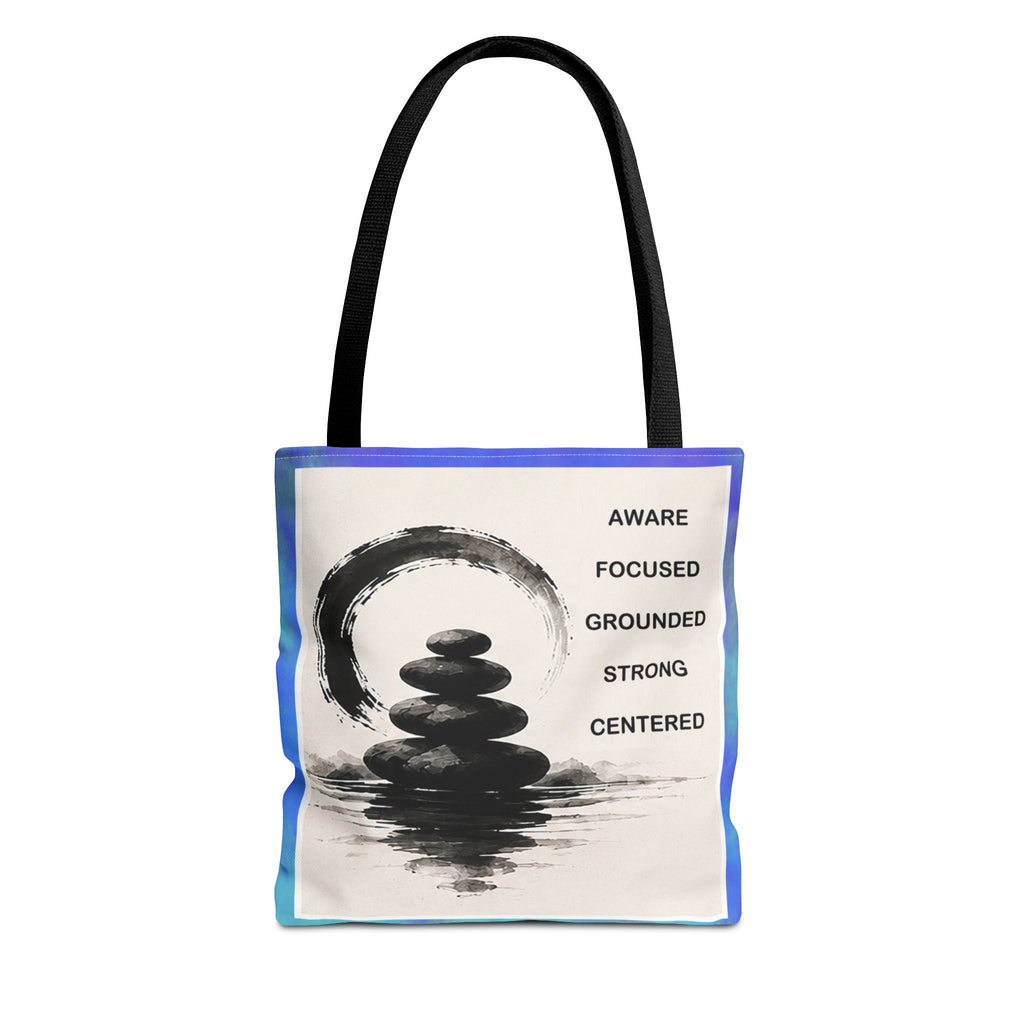 Zen Stones Tote Bag — Aware, Focused, Grounded Inspirational Canvas Tote