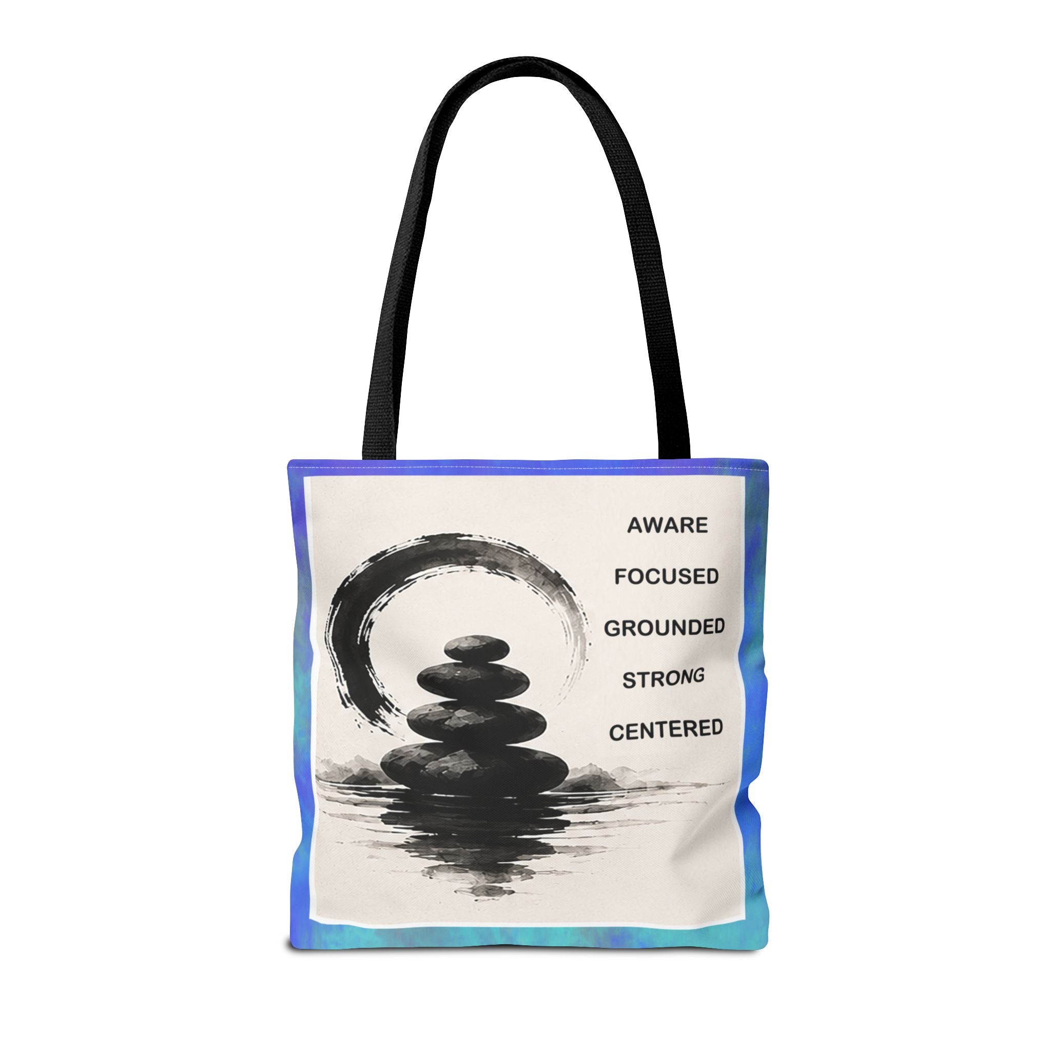 Zen Stones Tote Bag — Aware, Focused, Grounded Inspirational Canvas Tote