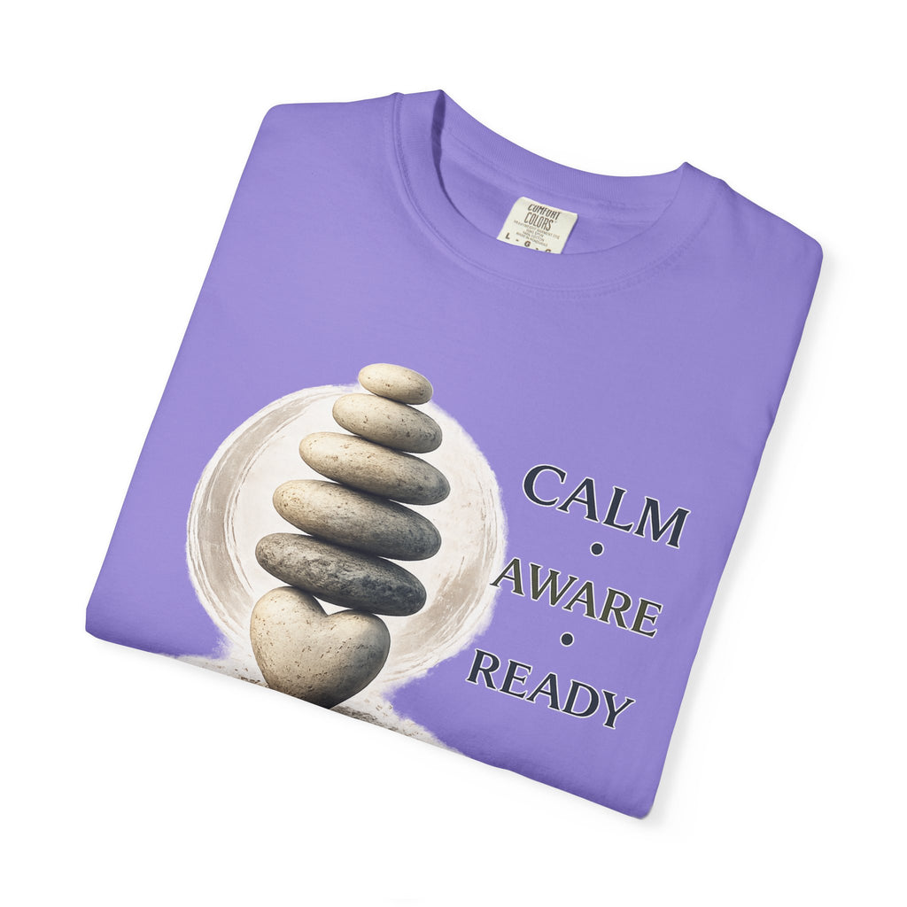 Calm Aware Ready T-Shirt — Zen Stone Stack Martial Arts Tee