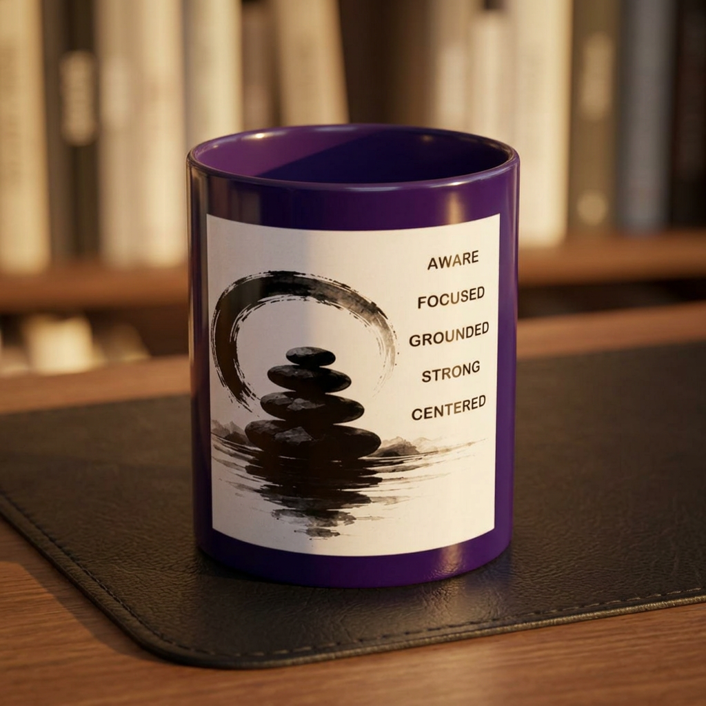 Zen Stacked Stones Coffee Mug – "Aware, Focused, Grounded, Strong, Centered" Accent Mug