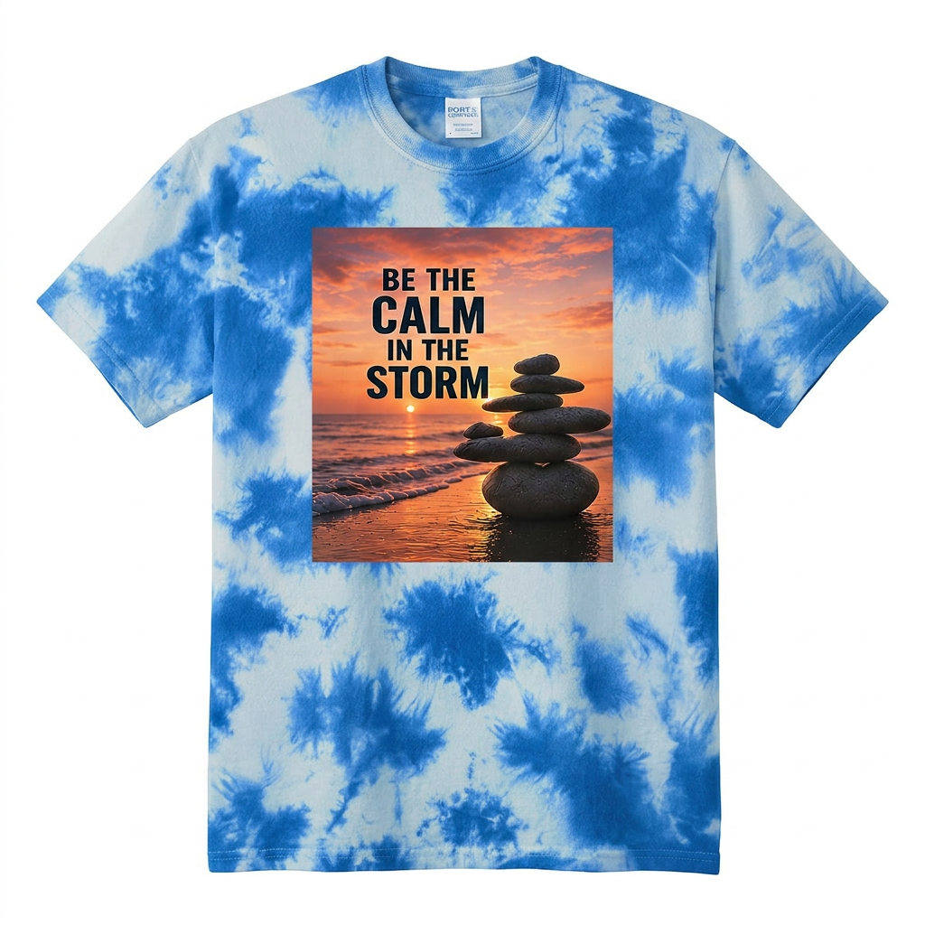 Calm in the Storm Tie-Dye Tee — Zen Stack Sunset Graphic
