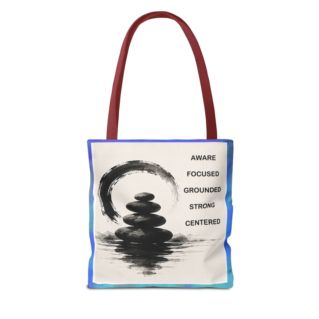 Zen Stones Tote Bag — Aware, Focused, Grounded Inspirational Canvas Tote