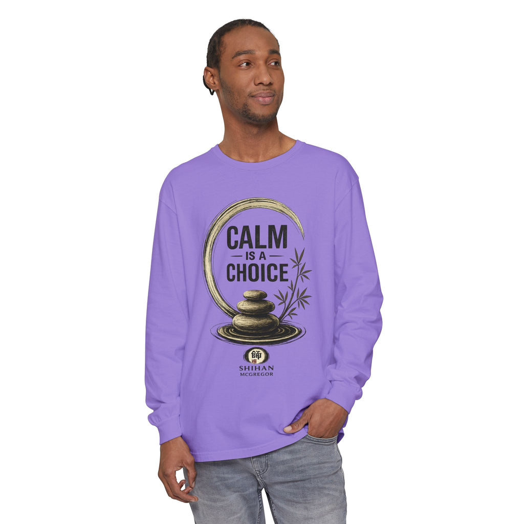 Calm Is a Choice Long Sleeve Tee — Zen Stack Stones & Bamboo Relaxation Shirt