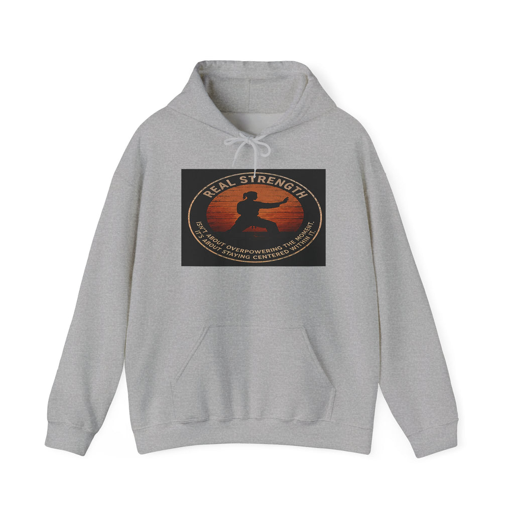 Centered & Strong Hoodie — Karate Silhouette Retro Sunset Sweatshirt