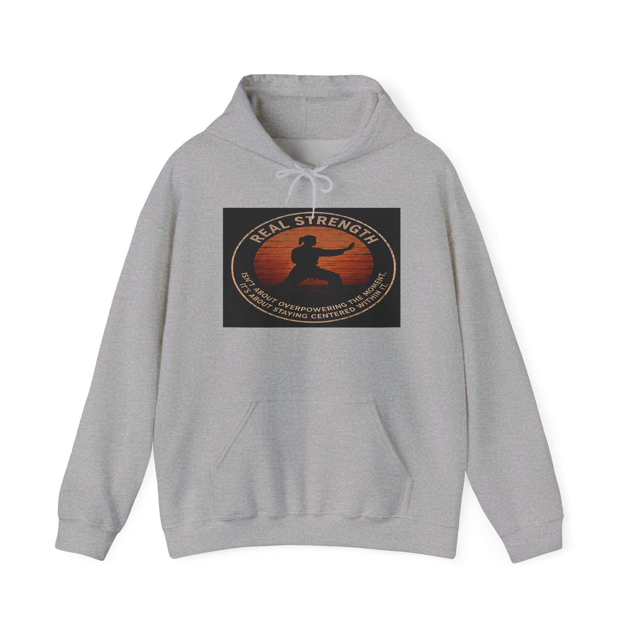 Centered & Strong Hoodie — Karate Silhouette Retro Sunset Sweatshirt
