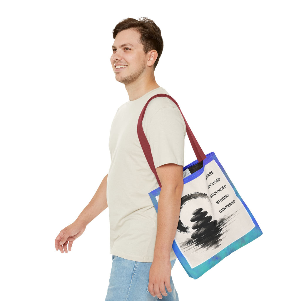 Zen Stones Tote Bag — Aware, Focused, Grounded Inspirational Canvas Tote