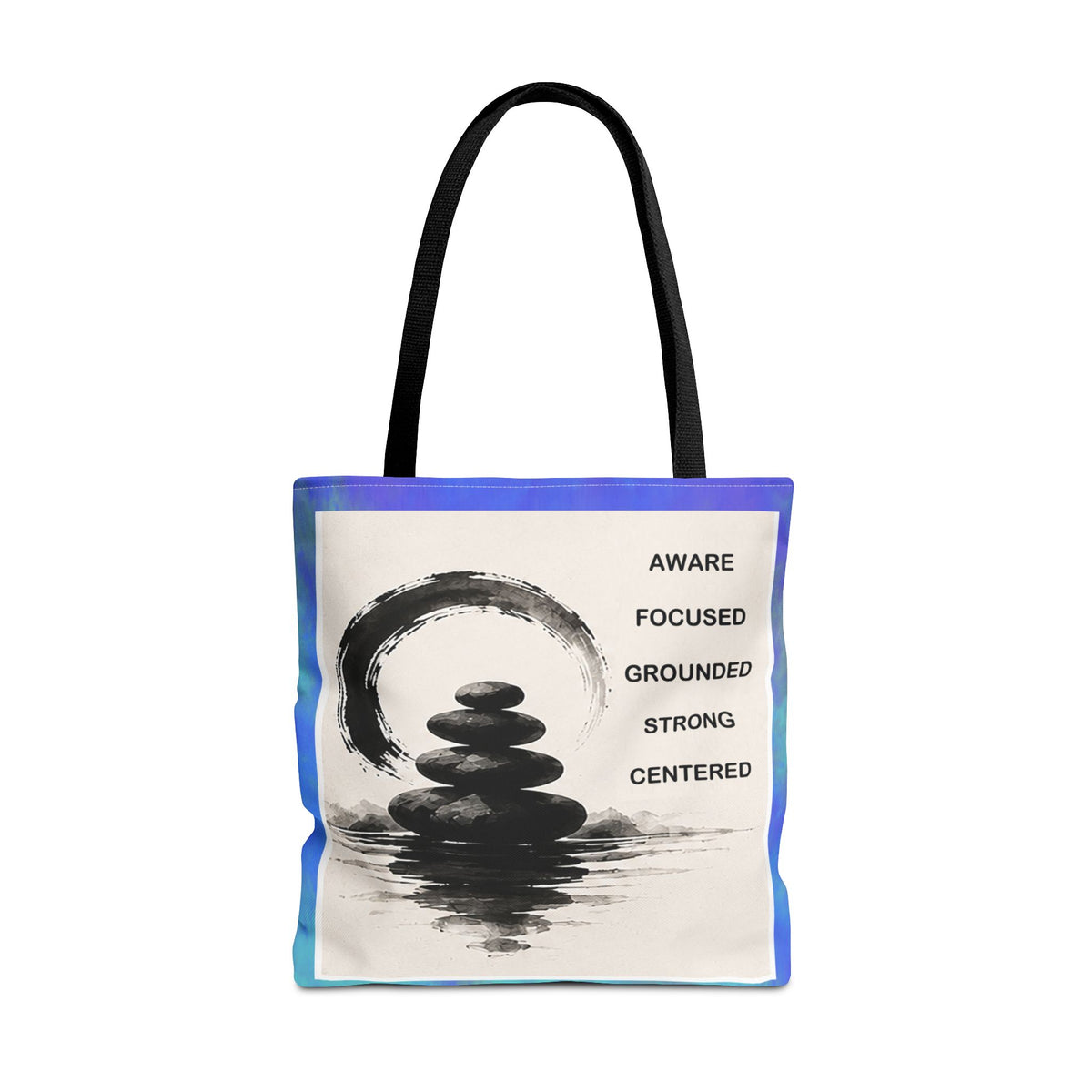 Zen Stones Tote Bag — Aware, Focused, Grounded Inspirational Canvas Tote