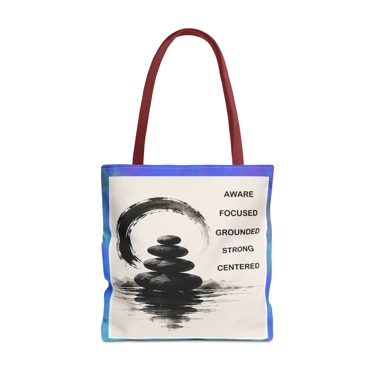 Zen Stones Tote Bag — Aware, Focused, Grounded Inspirational Canvas Tote