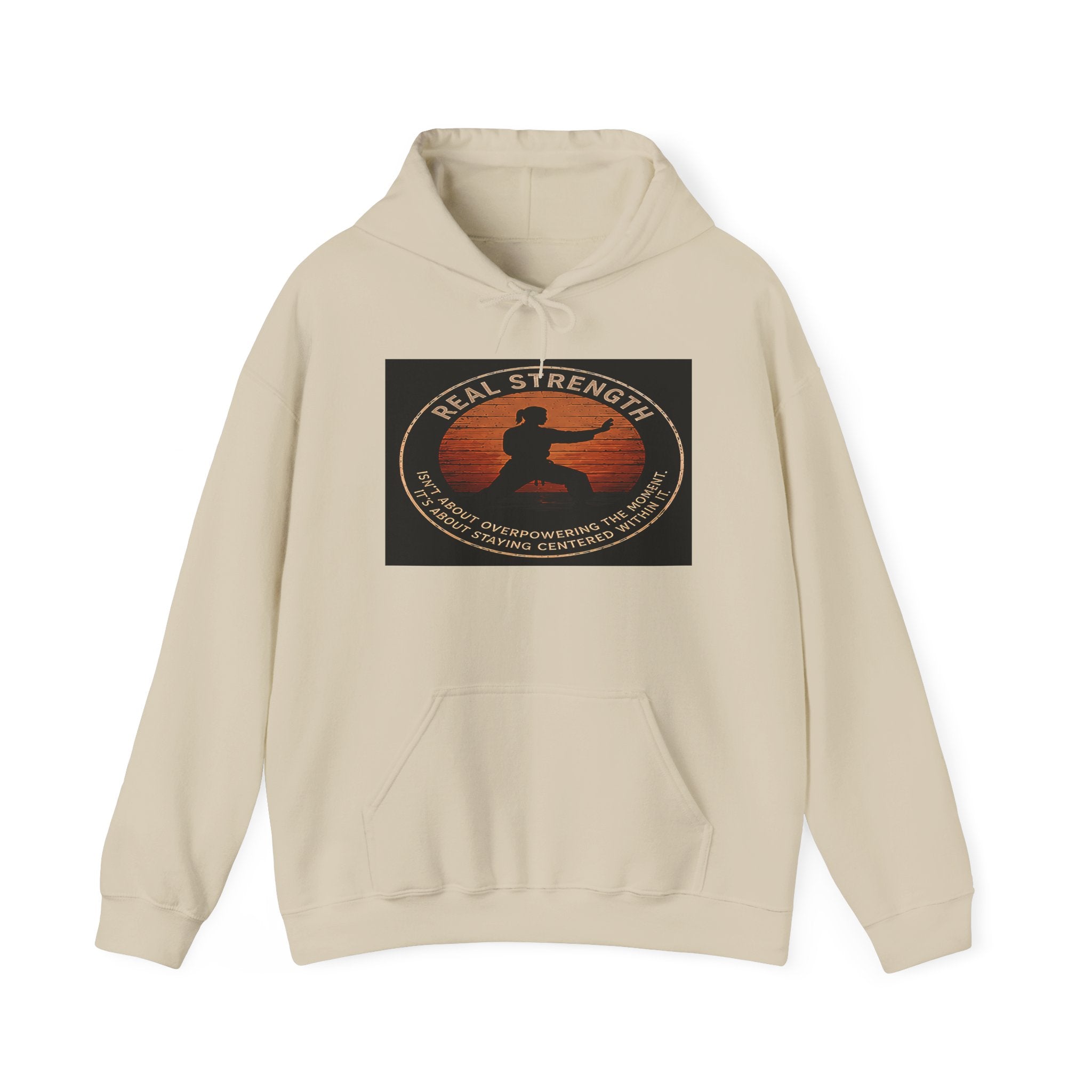 Centered & Strong Hoodie — Karate Silhouette Retro Sunset Sweatshirt