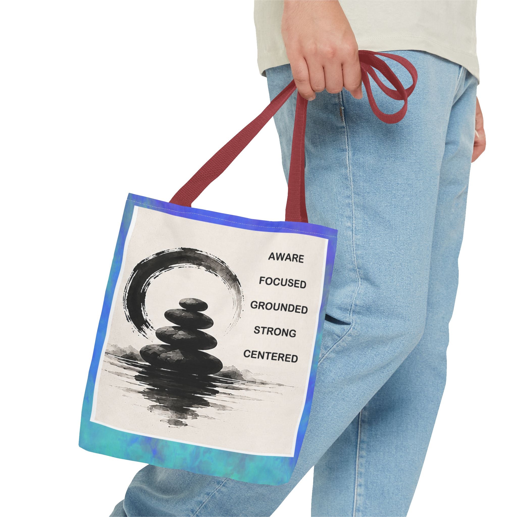 Zen Stones Tote Bag — Aware, Focused, Grounded Inspirational Canvas Tote