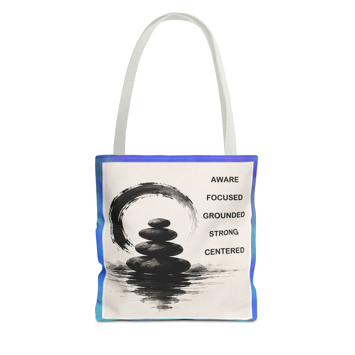 Zen Stones Tote Bag — Aware, Focused, Grounded Inspirational Canvas Tote