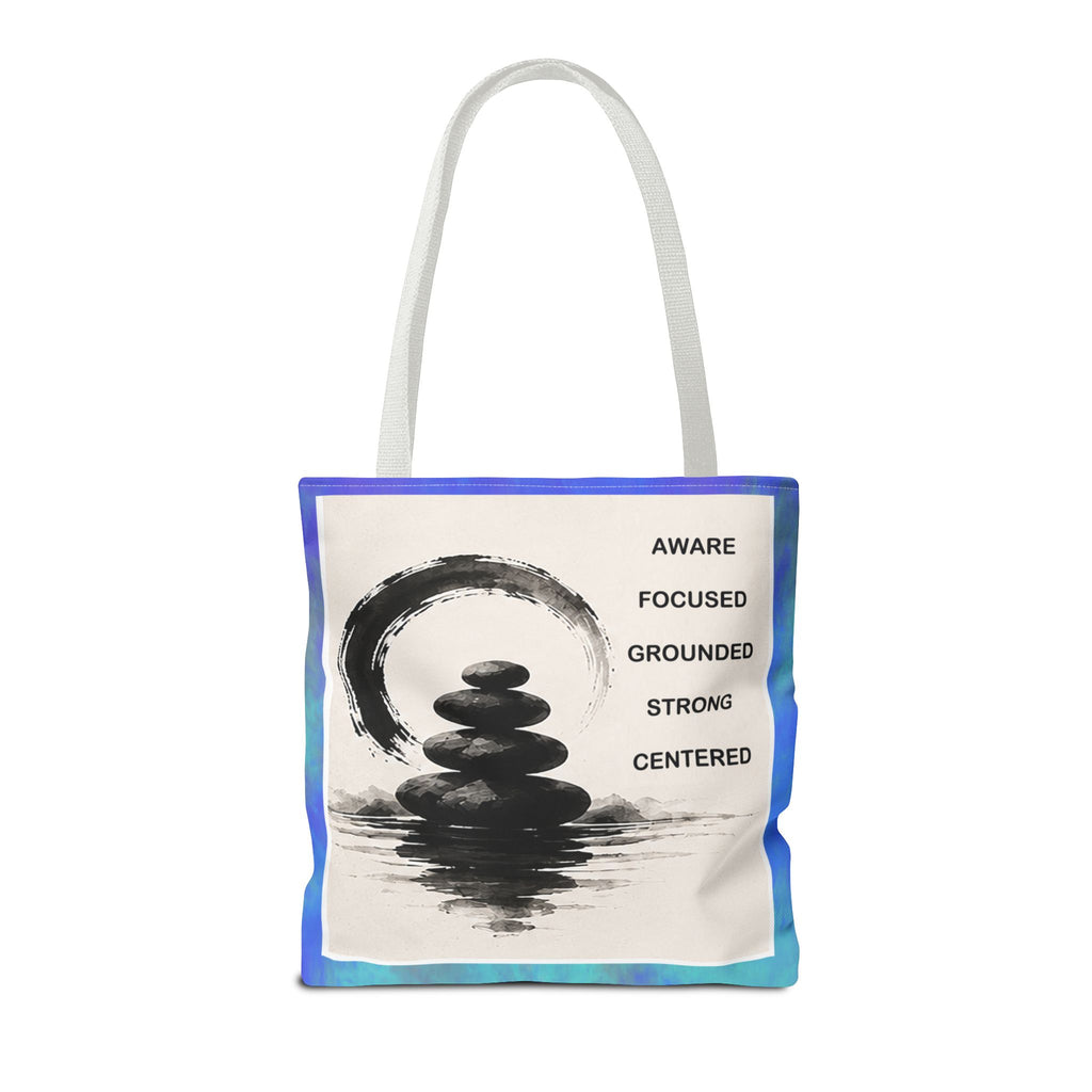 Zen Stones Tote Bag — Aware, Focused, Grounded Inspirational Canvas Tote