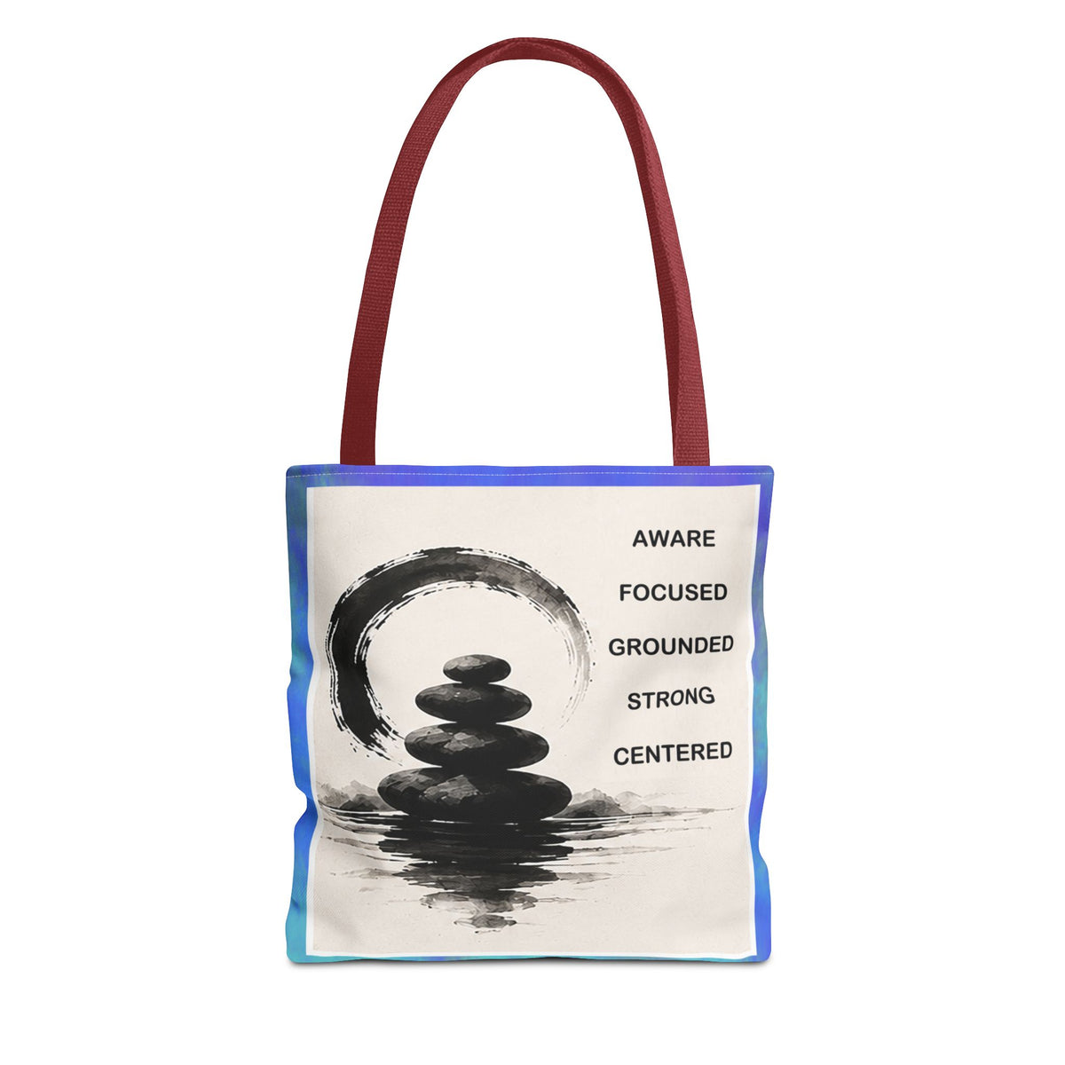 Zen Stones Tote Bag — Aware, Focused, Grounded Inspirational Canvas Tote