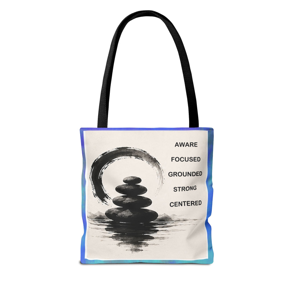 Zen Stones Tote Bag — Aware, Focused, Grounded Inspirational Canvas Tote