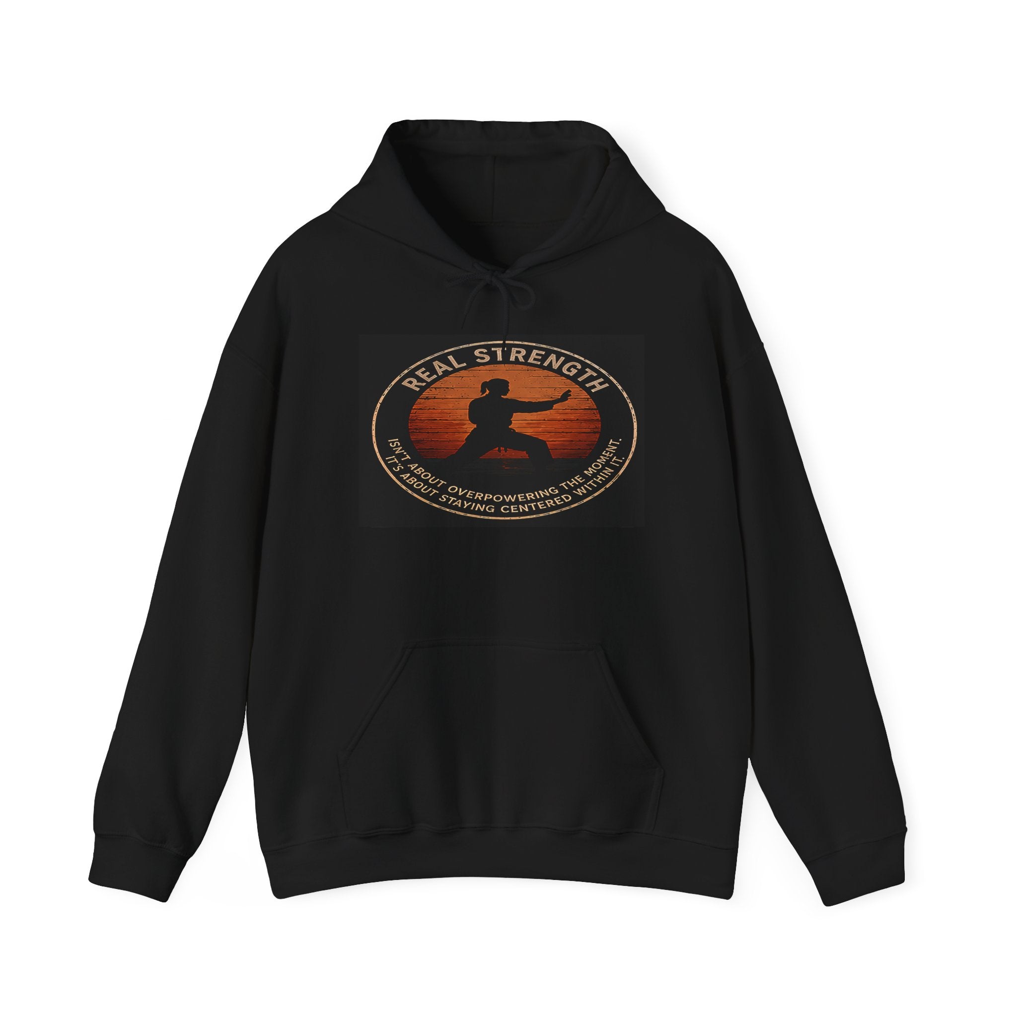 Centered & Strong Hoodie — Karate Silhouette Retro Sunset Sweatshirt