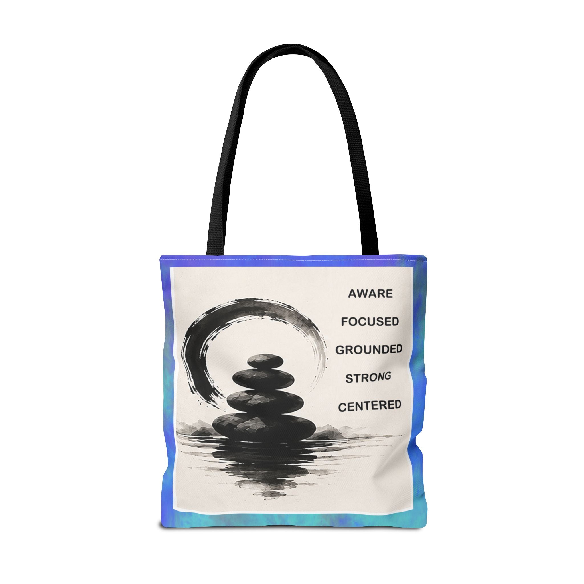 Zen Stones Tote Bag — Aware, Focused, Grounded Inspirational Canvas Tote