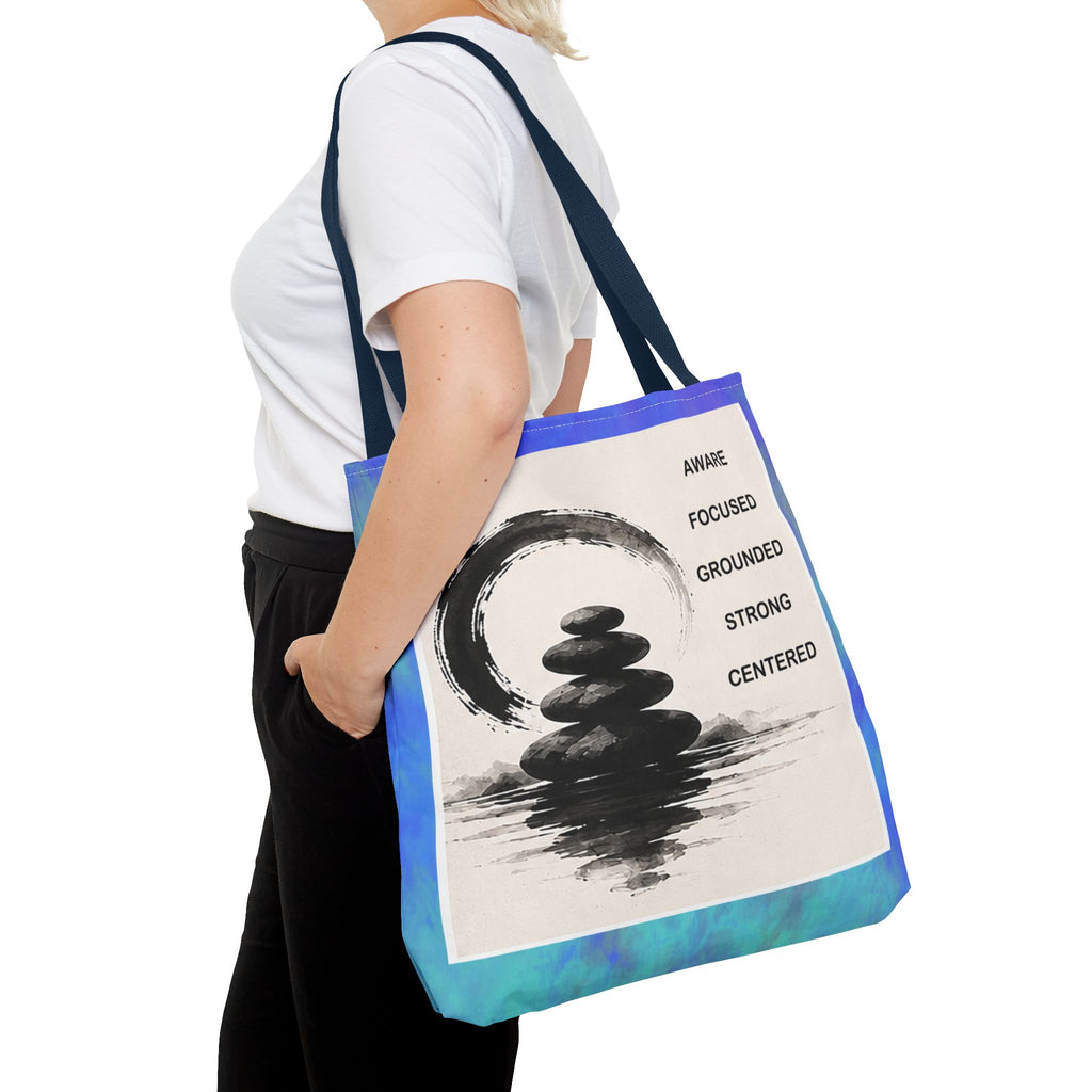 Zen Stones Tote Bag — Aware, Focused, Grounded Inspirational Canvas Tote