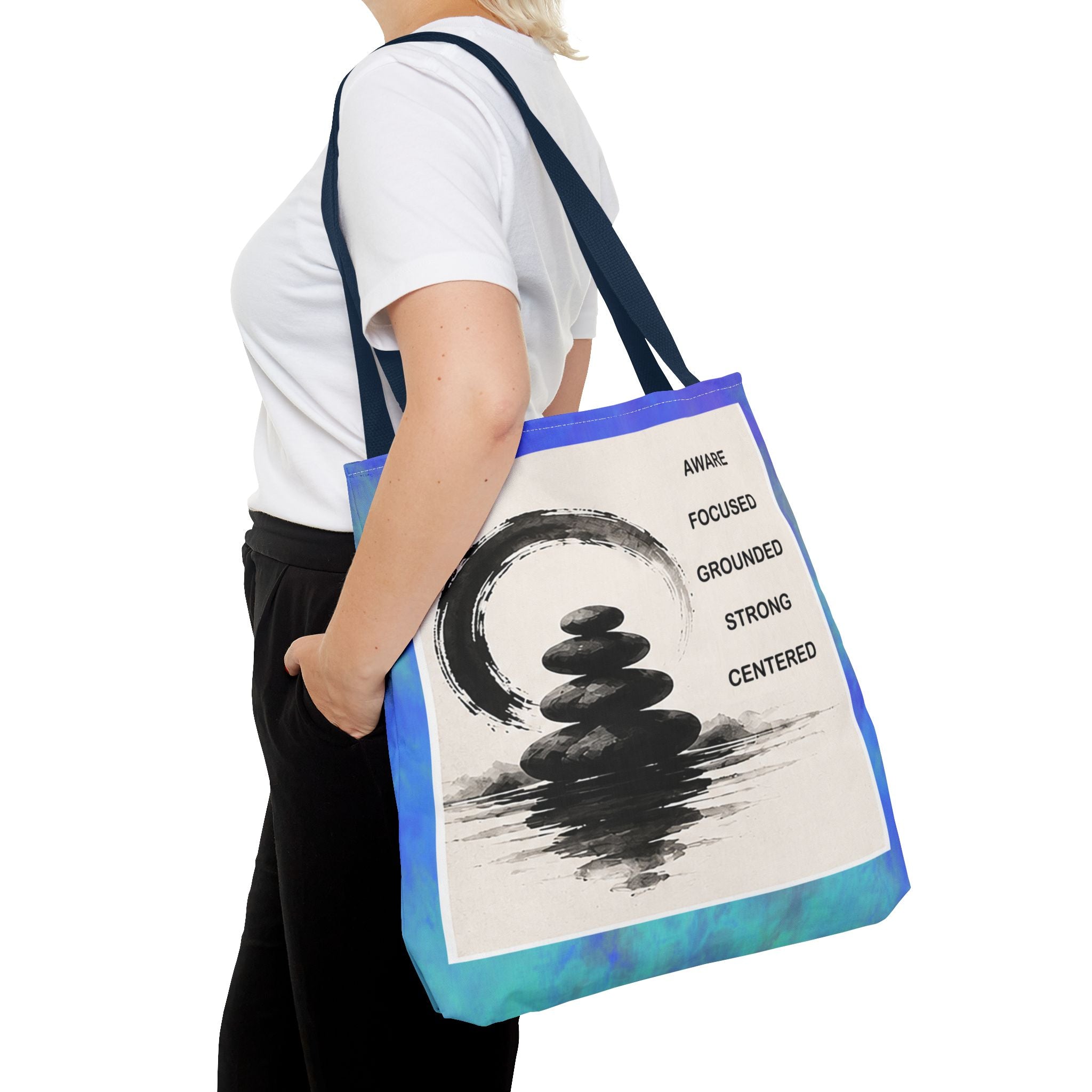 Zen Stones Tote Bag — Aware, Focused, Grounded Inspirational Canvas Tote